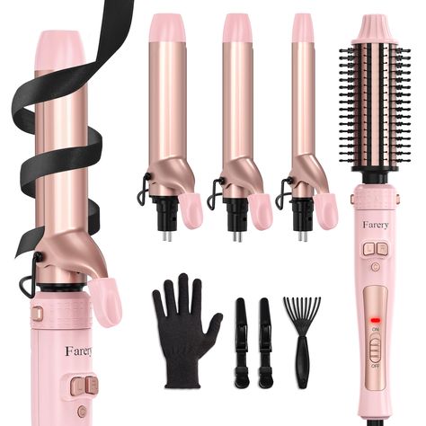 PRICES MAY VARY. 4 INTERCHANGEABLE BARRELS: Farery 4 IN 1 hair curler set includes 4 different sizes of interchangeable ceramic barrels: 3/4 inch, 1 inch, 1 1/4 inch barrel and 1 1/2 inch brush. The curling iron & curling brush makes different hairstyles, meets your most curling style needs 360° AUTO-ROTATING DESIGN: With the novel feature of auto rotation, Farery automatic curling iron creates ringlet tight curls or natural, soft, big waves for short-medium-length hair effortless in a few secon Short Medium Length Hair, Thermal Brush, Automatic Curling Iron, Rotating Curling Iron, Automatic Hair Curler, Curling Brush, Tight Curls, Hair Curler, Wand Curls