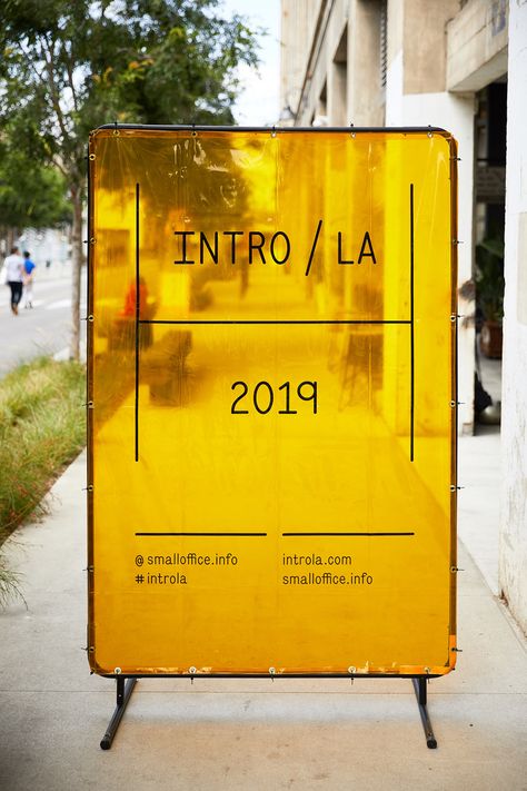 IntroLA-2019-20 - Design Milk Exhibition Signage Design, Brand Signage Design, Exhibit Signage, Yellow Signage, Interior Signage Design, Sign Graphic Design, Exhibition Signage, Wayfinding Design, Environmental Graphic Design