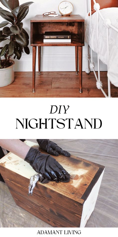 DIY Nightstand: Homemade Furniture & DIY Furniture - If you're looking for a cheap & easy DIY home improvement project that will add some style to your home, then make this DIY Nightstand! Not only is this DIY furniture budget-friendly, but this homemade furniture is easy to make and to your farmhouse decor. If you've been searching for DIY nightstand ideas, this is the one for you. Get the DIY nightstand plans for how to make a nightstand! Diy Nightstand Ideas Cheap, Cheap Easy Diy Home Improvements, Diy Nightstand Ideas, Diy Nightstand Plans, Furniture Budget, Nightstand Diy, Modern Cabin Decor, Diy Buffet, Nightstand Plans