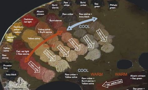Portrait painting palette from Daniel Greene MA. Tones are premixed to save time when painting a live model. Click on image for larger versi... Painting Skin, Oil Painting Videos, Oil Painting Tips, Painting Palette, Art Theory, Oil Painting Techniques, Artist Palette, Painting People, Oil Painting Portrait