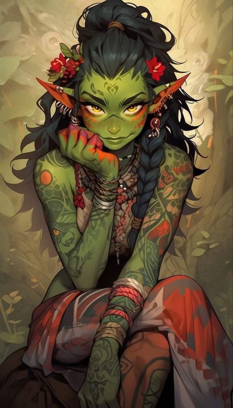 Anime Character Design References, Female Orc, Sculpting Ideas, Goblin Art, Dnd Inspiration, Arte Doodle, Pathfinder Character, Character Portrait, Fantasy Book