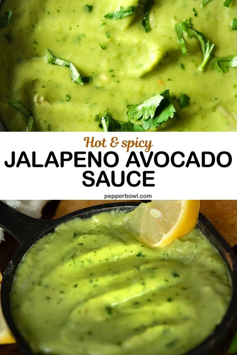 Avocado Crema Tacos, Guacamole Taco Sauce, Avacado Sauce Taco, Avocado Sauce For Burgers, Mexican Avocado Sauce, Guacamole Sauce Creamy, Jalapeno Avocado Salsa, Mexican Avocado Salsa Recipe, Avocado Green Sauce Recipe