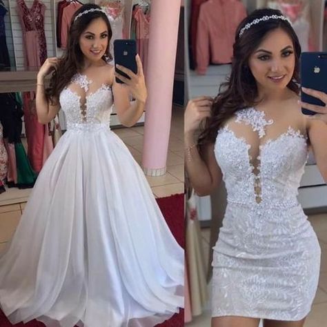 17 Vestidos desmontables que vas a querer para tu boda 2 In 1 Wedding Dress, Wedding Dress Winter, Detachable Wedding Dress, Ivory Bridal Gown, Gown Prom Dresses, Detachable Skirt, Sheer Wedding Dress, Detachable Train, Bridal Elegance