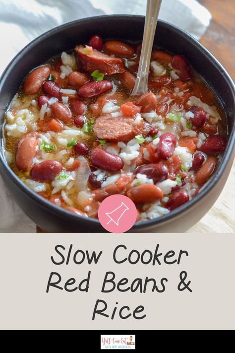 This easy slow cooker recipe for red beans and rice with sausage is a modified spin on New Orleans style red beans and rice. This southern Cajun recipe used canned red kidney beans and smoked sausage. Prepared in the Crock Pot, it is a simple recipe and will take you back to Louisiana! Smoked Sausage Slow Cooker, Kidney Bean Crockpot Recipe, Recipes Using Canned Kidney Beans, Canned Red Beans And Rice Recipe, Crockpot Rice And Beans, Recipe For Red Beans And Rice, Crock Pot Red Beans, Louisiana Red Beans And Rice Recipe, Red Beans And Rice Recipe Crockpot