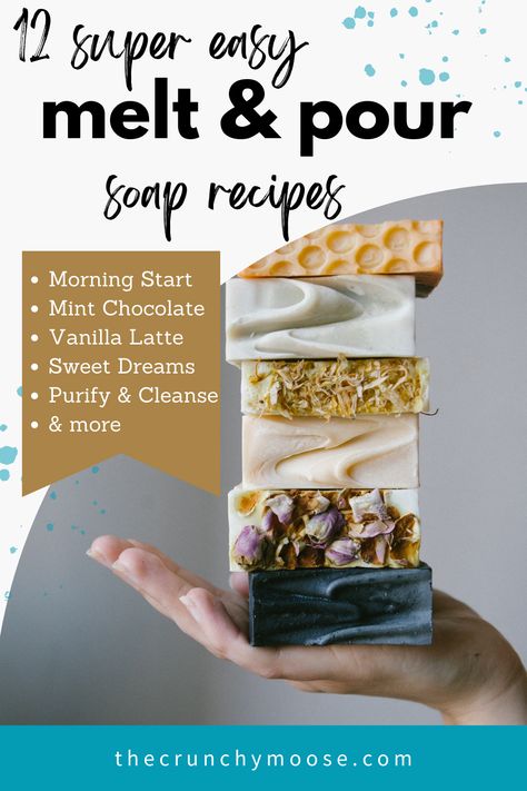 Wanna make soap but it sounds complicated?? Melt & pour soap is for you! Learn how to make melt and pour soap with recipes like morning start, mint chocolate, and sweet dreams. This is the easiest way to make homemade soap without lye. Get 12 super easy recipes you can make in minutes! Homemade Soap Without Lye, African Black Soap Recipe, Soap Without Lye, Making Soaps, Natural Soaps Recipes, Homemade Soap Bars, Diy Soap Bars, Easy Soap Recipes, Diy Soap Recipe