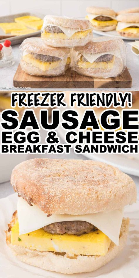 Sausage Egg and Cheese Breakfast Sandwiches are perfect for breakfast. Loaded with flavor and easy to make the kids will love starting their day with or for adults with busy mornings to enjoy. The best part about this Sausage Egg and Cheese Breakfast sandwich recipe is that you can make them ahead of time and freeze them for easy breakfasts in the morning. Make And Freeze Breakfast Sandwiches, Homemade Egg Sandwich, Make A Head Breakfast Sandwiches, Premade Egg Sandwiches, Sausage Egg Mcmuffin Recipe Freezer Breakfast Sandwiches, Egg Sandwiches To Freeze, Breakfast Sandwiches Meal Prep, Breakfast Freezer Sandwiches, Egg Rounds For Sandwiches