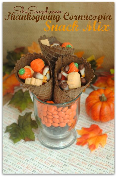 Thanksgiving Cornucopia Snack Mix | She Saved Pilgrim Hat Cookies, Jello Cookies Recipe, Snickers Recipe, Nut Cups, Thanksgiving Cornucopia, Thanksgiving Snacks, Homemade Snickers, Hat Cookies, Pilgrim Hat