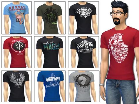 Geeky Tshirts - The Sims 4 Catalog Sims 4 Clothing Sets, Male Tshirt, Sims Love, The Sims 4 Download, Sims 4 Clothing, Sims Mods, Clothing Sets, Sims Resource, The Sims 4