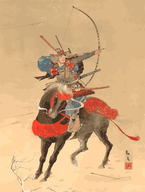 An Edo period Japanese hanging scroll painting of a samurai mounted on horseback. The colors have been digitally enhanced. Samurai Traditional Art, Old Samurai Art, Edo Period Art, Samurai Painting, Japanese Ronin, Traditional Japanese Samurai, Miyamoto Musashi Art, Japanese Traditional Art, Samurai Drawing