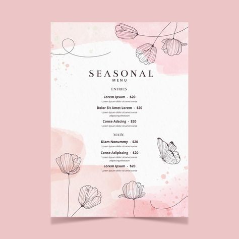 Flower Menu Design, Small Menu Design, Cafe Menu Design, Adobe Photoshop Design, Restaurant Menu Template, Digital Menu, Beauty Salon Design, Restaurant Menu Design, Print Inspiration