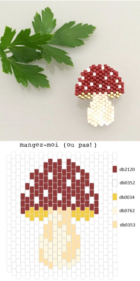 Seed Bead Pixel Art, Seed Bead Mushroom Pattern, Mushroom Seed Bead Bracelet, Seed Bead Earrings Patterns Brick Stitch, Seed Bead Mushroom Earrings, Mushroom Seed Bead Earrings, Beaded Mushroom Tutorial, Beaded Mushroom Pattern, Mushroom Bead Patterns