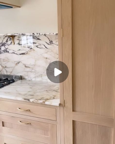 Jack & David on Instagram: "Our dream kitchen is coming together 😍 Obsessed with our Calacatta Viola marble fitted by mariomarbleandgranite today. I wanted a marble that had warmer veins in with the black & white marble flooring and it’s turned out better than I had imagined. Few bits of snagging and the other side of the kitchen to finish. Kitchen @raymunn.kitchens  Brassware @yesterhome & @fulhambrass  Flooring @mandarinstoneofficial  Paint @farrowandball #schoolhousewhite Wall lights @amazonhome  Range Cooker @lofrauk" Marble Viola Kitchen, Dark Vein Marble Kitchen, Marble Wall Kitchen, Calacatta Viola Kitchen, Viola Marble Kitchen, Calcutta Marble Kitchen, White Marble Flooring, Calacatta Marble Kitchen, Carrara Marble Kitchen