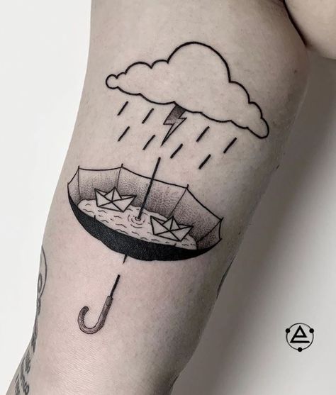 Rain Tattoo, Umbrella Tattoo, Tattoo For Boyfriend, Tattoo Minimal, Rainbow Tattoos, Omerta Tattoo, Cloud Tattoo, Tatuaje A Color, Tattoo Desings