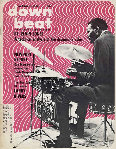 down beat magazine (August 11, 1965) — Elvin Jones Vintage Music Magazine, Indie Music Poster Design, Rock Magazine Cover, Musician Poster, Jazz Drums, Recital Poster, Arte Jazz, ポップアート ポスター, Jazz Poster