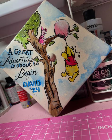 Whinnie the Pooh Caps 🥰 #handmade #imperialvalley #laalearte #fyp #parati #elcentroca #pintura #mexicali #parati #followers #are #explore #trend #grad Senior Grad Caps, Winnie The Pooh Graduation Cap, Grad Caps Ideas, 2enior Ye4r, Cap Decoration Ideas, Senior Year Diy, Grad Cap Ideas, Disney Graduation Cap, Caps Ideas