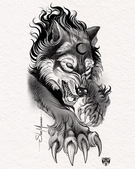 Drawing Wolf, Fenrir Tattoo, Werewolf Tattoo, Neo Tattoo, Tier Tattoo, Wolf Tattoo Sleeve, Norse Tattoo, Wolf Tattoo Design, Creepy Tattoos