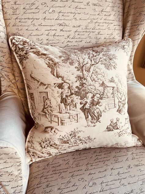 Toile Pillow, Brown Toile, Toile Pillows, Country Cottage Interiors, Initial Pillow, Country Pillows, Cottage Style Home, Country Throw Pillows, English Cottage Style