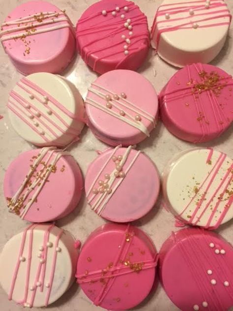 1 Dozen Chocolate Dipped Oreos Pink and Gold: Pink Oreos Chocolate Dipped, Pink Covered Oreos, Pink Dipped Oreos, Pink Chocolate Covered Treats, Dipped Oreos Birthday, Chocolate Dipped Oreos Wedding, Dipped Oreos How To Make, Dipped Oreos On A Stick, Oreo Dipped In Chocolate