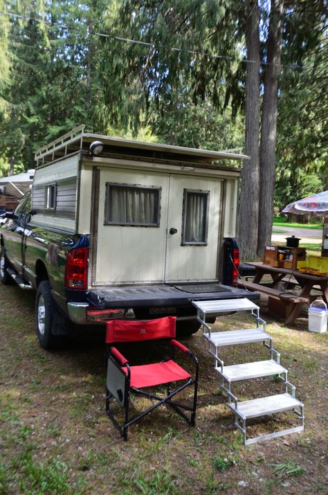 This is a DIY Dodge Diesel truck camper. Paul built this camper 42 years ago and still uses it today, swapping it from truck to truck. Read his story below! Please enjoy, learn more, and re-share b… Diy Cabover Camper, Diy Truck Camper, Truck Bed Trailer, Diy Truck Bedding, Impala Chevrolet, Truck Camper Shells, Truck Bed Tent, Dodge Diesel Trucks, Camper Tops