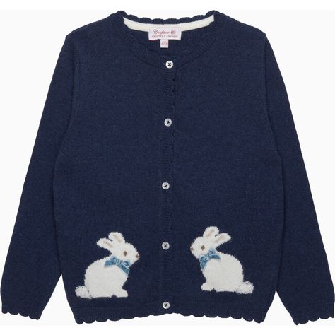 This smart navy blue cardigan is made in a soft and warm cashmere mix and features a sweet, soft white bunny intarsia design on each side. Complete with velvet bow detailing and pearlised button fastenings, it's perfect for layering when the weather gets colder and is guaranteed to make any outfit feel special. | Trotters London | Bunny Intarsia Velvet Bow Button Down Cardigan Sweater, (Navy Blue, Size 6-7Y) | Cashmere | Maisonette collects the best children’s products from around the world (unlike Zulily, Etsy, The Tot, Farfetch Kids, Childrensalon, Crate and Kids, Kohls, Wayfair, Buy Buy Baby, Nordstroms, Mini Boden, J.Crew Factory, or PotteryBarn Kids), creating a curated shopping experience for you. Think of us as your shortcut to fashion for litte ones! Dream Clothes Winter, Cute Sweaters Aesthetic, Twee Clothes, Cute Pastel Clothes, Dark Blue Clothes, Navy Blue Clothes, Navy Blue Outfits, Buttons On Clothes, Bow Clothing