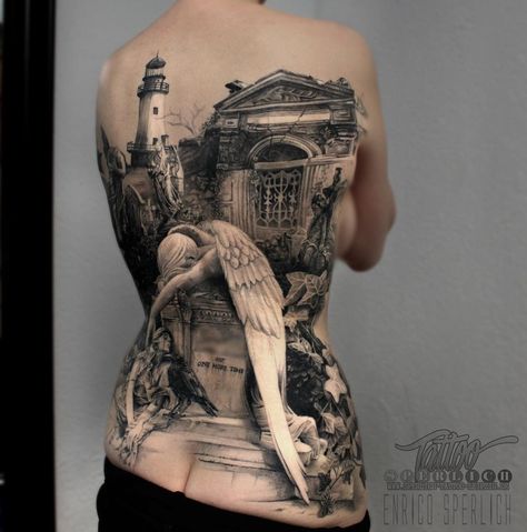 Angel of Grief Backpiece Tattoo, Back Piece Tattoo, Full Back Tattoos, Pieces Tattoo, Geniale Tattoos, 3d Tattoos, 3d Tattoo, Back Tattoo Women, Angel Tattoo