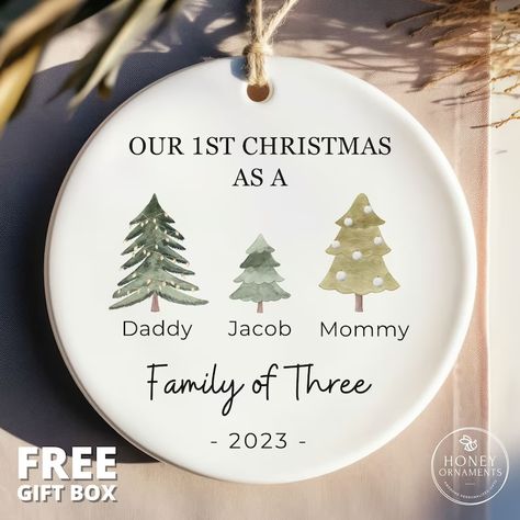 Baby's First Christmas Ornament, Word Art Design, Family Of 3, Ornament Family, Family Of Three, Christmas Ornaments Gifts, Baby First Christmas Ornament, Baby Christmas, Family Ornament