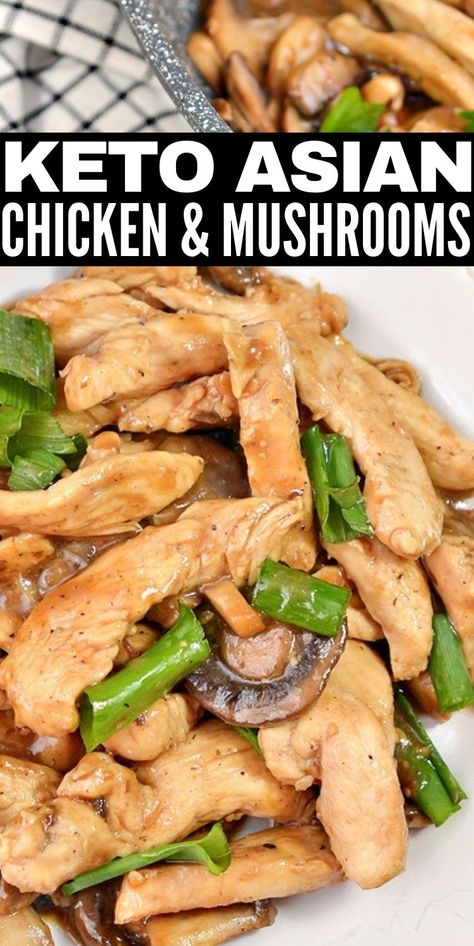 Keto Asian Chicken With Mushrooms - Healthy Takeout Alternative Keto Chinese Chicken, Keto Asian Chicken, Healthy Takeout, Keto Chinese Food, Keto Chinese, Keto Savory, Keto Mushrooms, Chicken With Mushrooms, Chicken Mushrooms