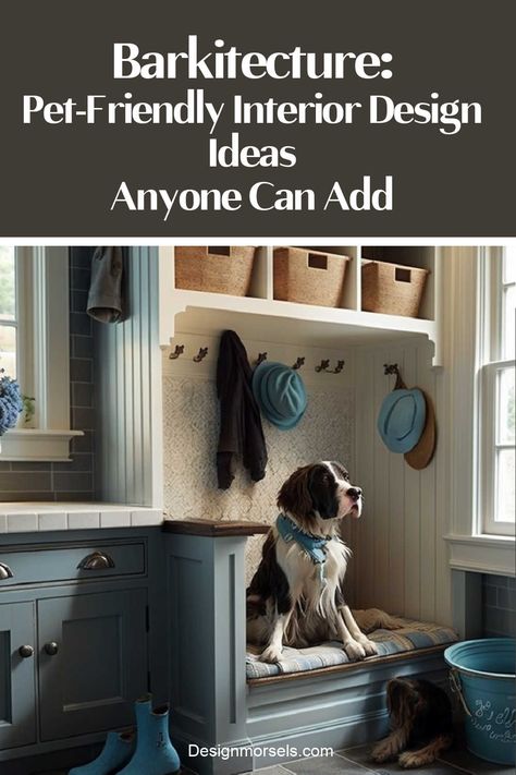 Laundry With Dog Space, Dog Friendly Mudroom, Dog Water And Food Station, Outdoor Dog Spaces, Dog Mudroom, Pet Room Ideas, Dog Food Area, Cottage Mudroom, Built In Dog Bed