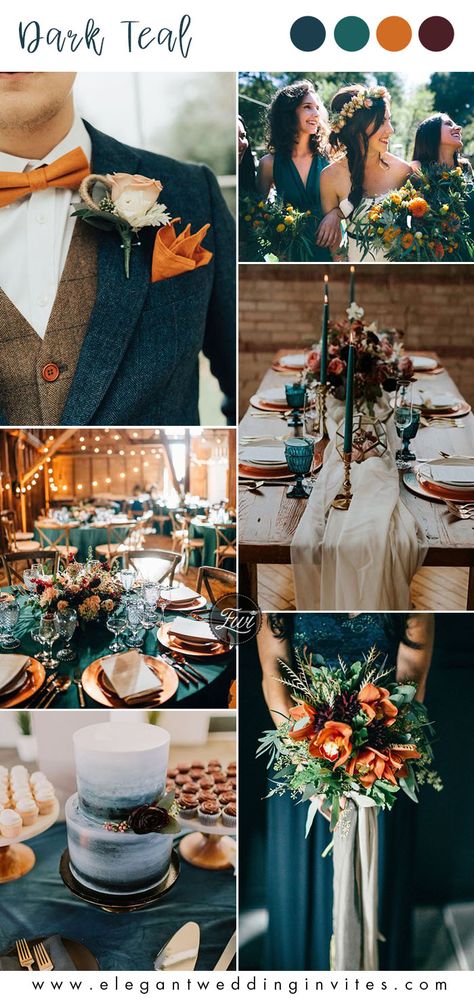 Fall Wedding Color Schemes, Wedding Color Ideas, Wedding Themes Fall, Wedding Colors Blue, Teal Wedding, Wedding Palette, Wedding Theme Colors, Future Wedding Plans, Orange Wedding