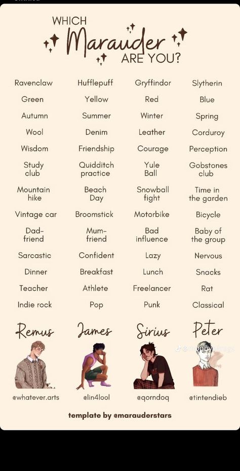 Harry Potter Class Schedule Template, Which Marauder Are You Template, Harry Potter Name Ideas, Which Marauder Are You, Marauders Kinnie Bingo, Harry Potter Usernames, Marauders Party, Harry Potter Bingo, Harry Potter Characters Names