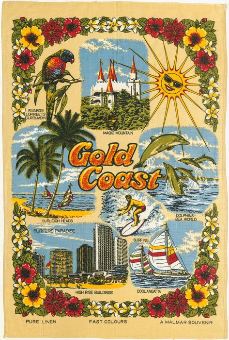 Gold Coast, item no. 10 | Creator: Malmar Souvenir Location:… | Flickr Beach Wall Collage, Printable Wall Collage, Gold Coast Queensland, Burleigh Heads, Surf Poster, Magic Castle, Summer Poster, Head Scarves, Beach Posters