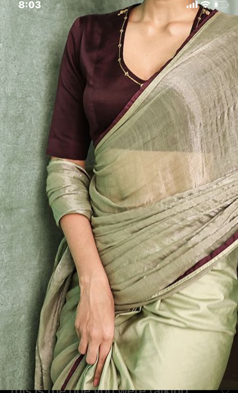 Simple Daily Wear Sarees, Coffee Brown Blouse Designs, Brown Colour Blouse Design, Brown Blouse Designs For Saree, Convocation Sarees, Contrast Saree Blouse Ideas, Saree Fancy, Simple Saree Designs, Latest Blouse Designs Pattern