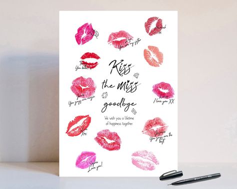 Kiss The Miss Goodbye Bachelorette, Kiss The Miss Goodbye, Miss Miss, Baby Shower Pin, Editable Gift Tags, Hen Party Games, Hen Party Accessories, Miss To Mrs, Lipstick Kiss