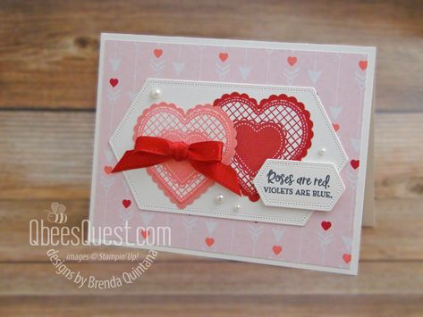 Heartfelt Valentine's Day Card - Qbees Quest Stampin Up Valentine Cards, Valentines Day Cards Handmade, Valentine Cards Handmade, Homemade Birthday Cards, Valentine Greeting Cards, Stampin Up Catalog, Stamping Ideas, Handmade Valentine, Heart Cards