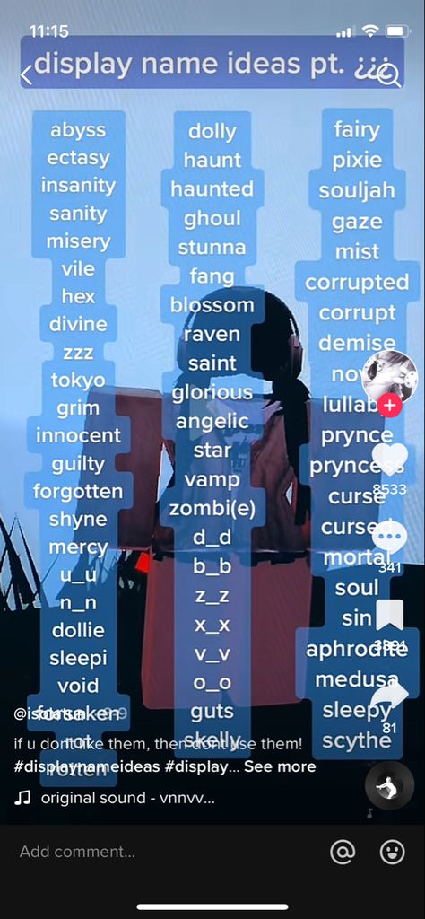 Discord Usernames Aesthetic, Roblox Display Name Ideas Aesthetic, Aesthetic Discord Display Names, Aesthetic Roblox Display Name, Roblox Display Names Ideas Emo, Rblx Username Ideas, Emo Names Ideas, Cute Roblox Nicknames, Pc Names Ideas