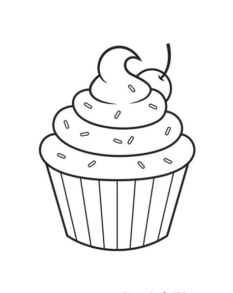 Ice Cream Cake Drawing, Cake Outline Drawing, Cupcake Drawing Easy, Cupcake Sketch, Draw A Cupcake, Cupcake Tattoo Designs, Cupcake Outline, Doodle Food, Donut Drawing