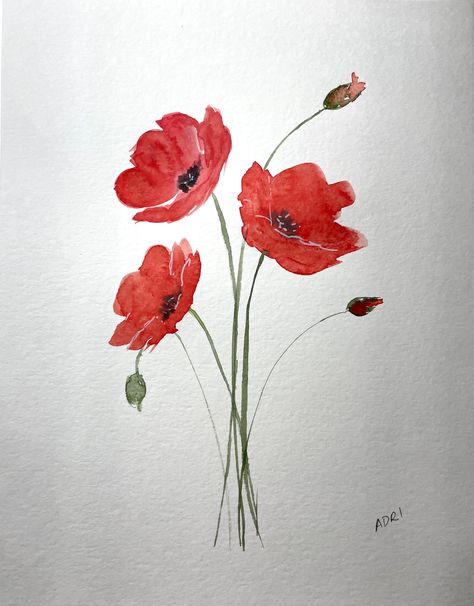 An original watercolor painting of delicate red poppies with long stems. Minimalistic wall art and house decor. A perfect gift for any occasion.   It measures 9" x 11'' and is shipped unmatted and ready to frame. This painting's brilliant colors will stand out and enhance your house decor. I take great care in packaging so you will get it in perfect condition. Made in San Francisco. Please reach out with questions!  - Adri AUTHENTIC ONE-OF-A-KIND ARTWORK This painting is an original, not a print Red Poppies Watercolor, Orange Poppies Painting, Minimalist House Decor, Poppy Watercolor Painting, Red Flowers Painting, House Decor Wall, Red Poppy Painting, Painted Poppy, Poppies Watercolor