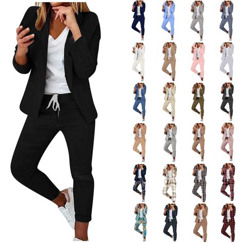 PRICES MAY VARY. 2 piece outfits for women - 【Material】 - The fabric is soft and comfortable, stretchy, skin friendly, lightweight and breathable, comfy and easy to wear. two piece outfits for women - 【Occasion】 - Suitable for casual, daily, vacation, party, office, outdoors, etc. It’s perfect for all of our work ladies that want to look presentable, yet be comfortable in our new day to day lives. 2 piece outfits for women fall - It is in perfect length, not too long or short, made of high quali Going Out Outfits For Women, Womens Business, Capri Outfits, Trendy Suits, Casual Suits, Suit Casual, Office Professional, Casual Dressy, Business Suits