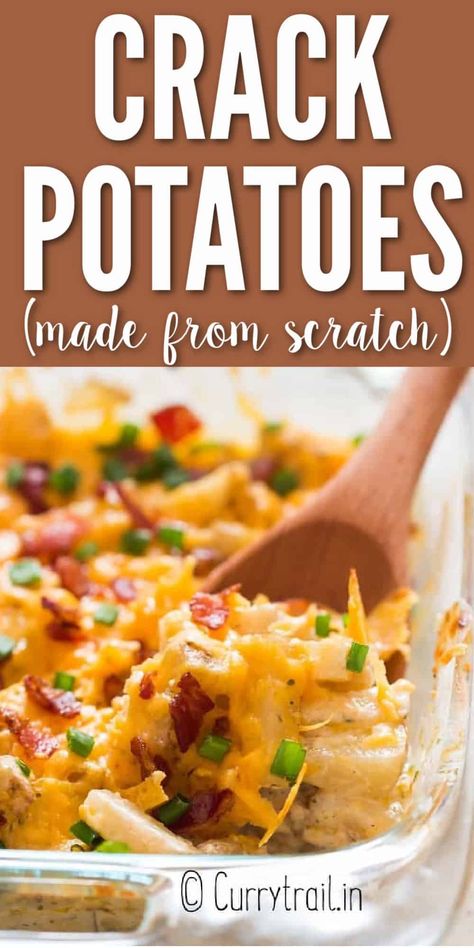 Loaded crack potatoes are the best thing you’ll ever make. Cheesy, creamy and ranch side dish is loaded with bacon and very easy to make. #crackpotatoes #crackpotatoesrecipes #potatosidedish #bakedpotatocasserole #potatocasserole Ranch Potatoes Baked, Cheesy Potato Bake, Cheesy Ranch Potatoes, Cheesy Hashbrown Casserole, Fresh Potato, Baked Potato Casserole, Potatoe Casserole Recipes, Feed A Crowd, Loaded Baked Potatoes