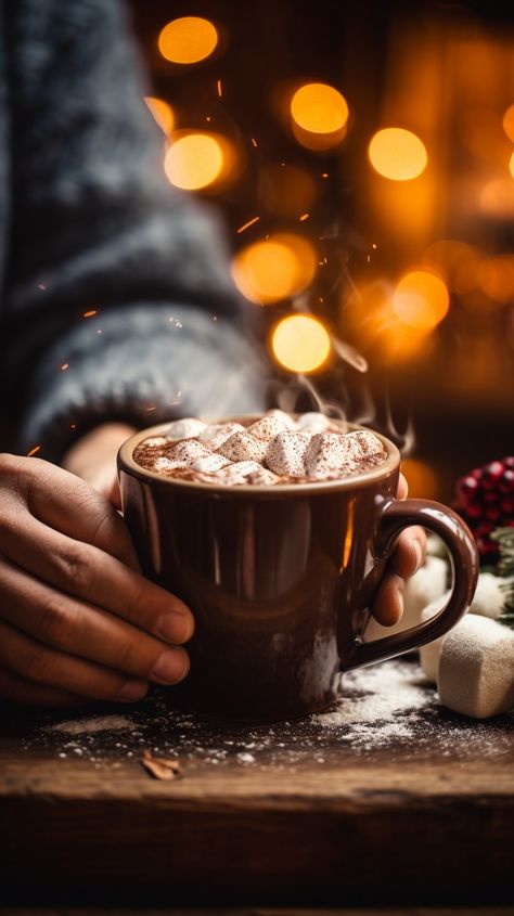 Cozy Winter Beverage: Warm hands holding a mug of #hotchocolate topped with #marshmallows, perfect for chilly evenings. #cuddleweather #comfortdrink #cozyvibes #winterwarmers #hotbeverage #aiart #aiphoto #stockcake ⬇️ Download and 📝 Prompt 👉 https://stockcake.com/i/cozy-winter-beverage_93162_2183 Cozy Hot Cocoa Aesthetic, Christmas Cafe Food, Winter Drinks Aesthetic, Winter Coffee Photography, Hot Chocolate Aesthetic Cozy, Winter Food Photography, Hot Chocolate Photography, Warm Winter Aesthetic, Winter Marshmallows