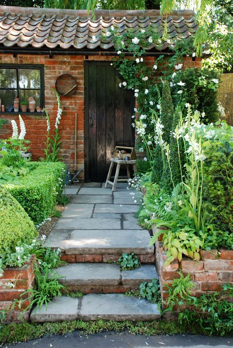 Brick Shed, Cottage Garden Plan, Brick Garden, Garden Workshops, Cottage Garden Design, Grand Daughter, Beautiful Cottages, Garden Studio, Garden Designs