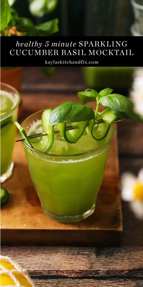 This easy Sparkling Cucumber Basil Mocktail is so refreshing and light as it’s made up of just real ingredients. It can be customized to be sweeter or even spiked, if that’s your thing! Basil Mocktail, Cucumber Basil, Simple Syrup Recipes, Drink Recipes Nonalcoholic, Non Alcoholic Cocktails, Easy Drink Recipes, Winter Table, Easy Drinks, Pretty Drinks