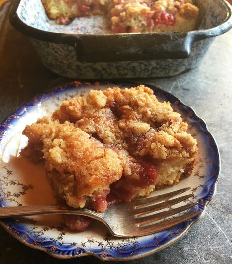 Cherry Buckle with Almond Streusel — The Well Plated Life Cherry Buckle Recipe, Butter Streusel Coffee Cake, Cherry Buckle, Orange Madeleines, Blueberry Buckle Recipe, Buckle Recipe, Crisps And Cobblers, King Arthur Flour Recipes, Meatball Recipes Crockpot