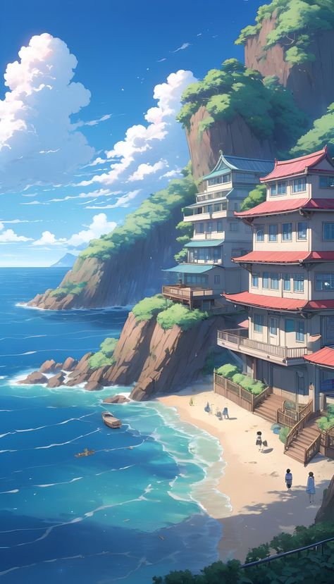 Beach view with houses and tropical trees with sunny day manga anime style 4k Wallpaper Each wallpaper is carefully crafted to capture the beauty and mystery of our world. Plus, with our digital download option, you can easily add these wallpapers to your collection and use them on all of your devices. Create stickers, apparel, planners, banners, pillows, covers, invites, greeting cards, party decorations, canvases, junk journals, postcards, educational programs, journals, notebooks, magnets, to Anime Beach Wallpaper, Anime View Wallpaper, Anime Beach, Create Stickers, Anime Home, Anime House, Tropical Trees, Anime Places, Anime Summer