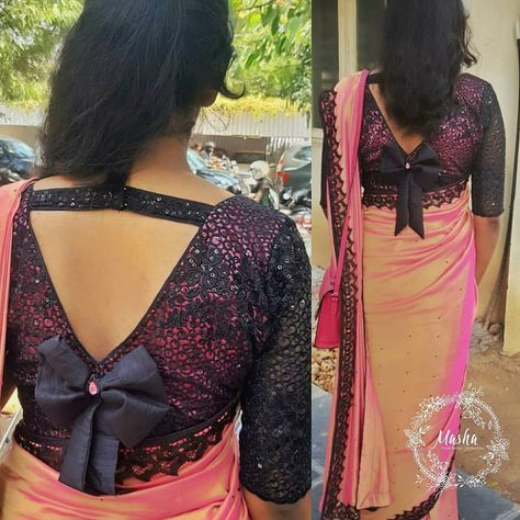 Deep 'V' Neck with Bow Tie Back Blouse! Designer @masha_yourbridaldestination  Designer Blouse Ideas #sareeblouseinspiration . Tag your… Back Bow Blouse Design, Back V Neck Blouse, Latest Fashion Blouse Designs, Designer Blouse Ideas, Latest Blouse Design, Tie Back Blouse, Blouse Ideas, Blouse Designer, Latest Model Blouse Designs