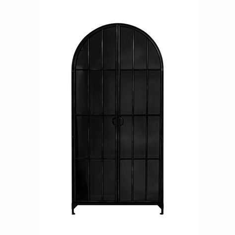 Arched Black Metal Curio Cabinet - Bed Bath & Beyond - 37153378 Decorative Storage Cabinets, Dining Cabinet, Arched Doors, Metal Display, 3 Shelves, Metal Cabinet, Glass Cabinet Doors, Curio Cabinet, Creative Co Op