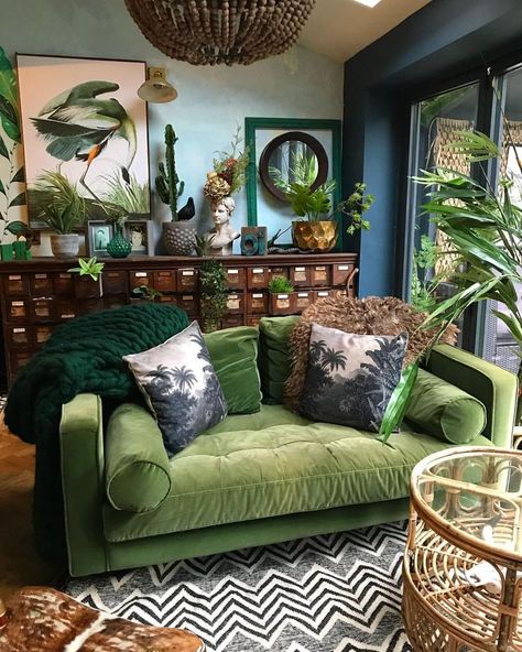 I have a few changes planned for this space over the next couple of weeks...that’s if I’ve managed to measure the walls correctly . Hubby… Dark Boho Living Room, Quotes Tattoos, Green Furniture, Green Sofa, Bedroom Vintage, Boho Living, Boho Living Room, Home Design Decor, Boho Home