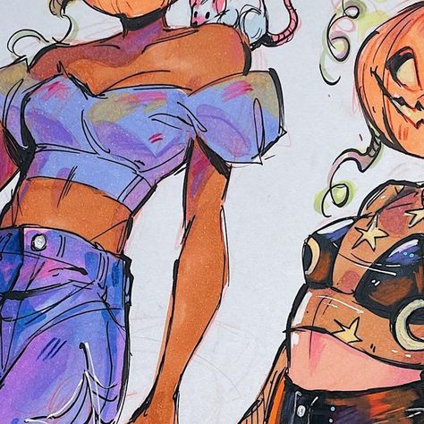 Gretel Lusky en Instagram: "New painting process using @ohuhuart alcohol markers 🕷️✨🎃🐁 and a Rendr Crescent sketchbook ! . . . #artprocess #traditionalart #traditionalillustration #sketchbook #sketchbookspread #drawingprocess #halloween #spookyseason #pumpkin #witch #mixedmedia #artistsoninstagram #ohuhumarkers" Alcohol Marker Character Art, Marker Illustration Sketchbooks, Alcohol Marker Sketches, Gretel Lusky Sketbook, Colorful Marker Art, Alcohol Marker Illustration, Alcoholic Marker Art, Alchohal Marker Art, Alcohol Markers Art Ideas