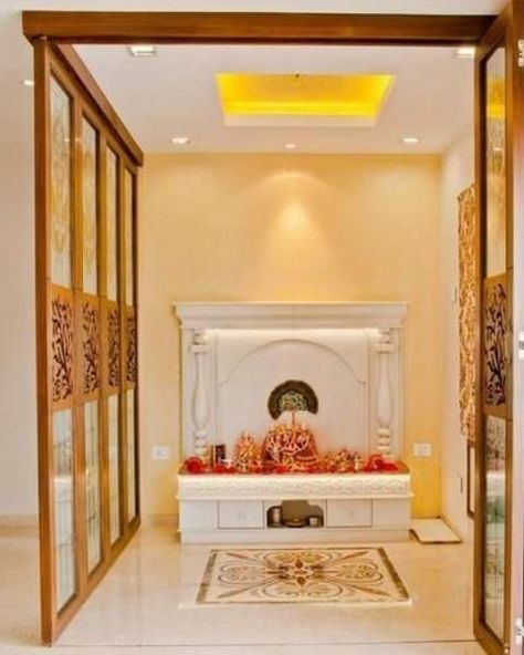 pooja room pop ceiling designs बेडरूम डिजाइन, Temple Room, Kampar, Mandir Design, Pop False Ceiling Design, Temple Design For Home, Pop Ceiling Design, Indian Home Design, Pooja Room Door Design