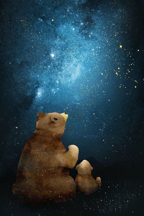 Bear Art Cute, Galaxy Vector, Cute Bear Illustration, Bears Illustration, Aesthetic Bear, Fathers And Sons, Bear Painting, Bear Drawing, Arte Van Gogh